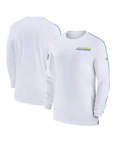 Nike Men's White Los Angeles Chargers Sideline Coach Uv Performance Long Sleeve T-shirt In White,blue