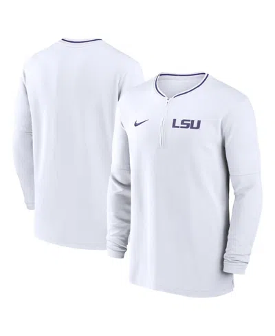 NIKE MEN'S WHITE LSU TIGERS 2024 SIDELINE COACH PERFORMANCE HALF-ZIP LONG SLEEVE TOP