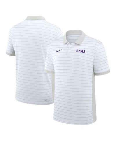 Nike Men's White Lsu Tigers 2025 Early Season Coaches Sideline Victory Stripe Performance Polo Shirt In Gray