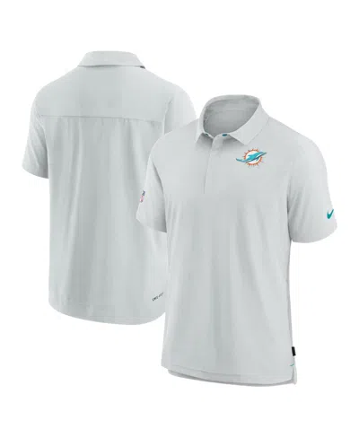 Nike Men's Miami Dolphins Sideline Lockup Performance Polo In White,aqua