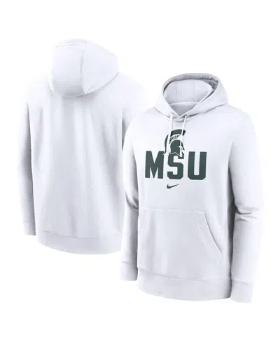 NIKE MEN'S WHITE MICHIGAN STATE SPARTANS PRIMETIME CLUB FLEECE PULLOVER HOODIE