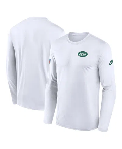 Nike White New York Jets Legend Small Logo Performance Long Sleeve T-shirt In Gray