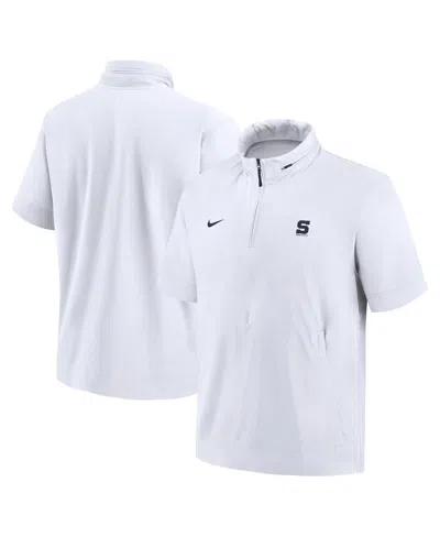 Nike Men's White Penn State Nittany Lions 2024 Sideline Coach Short Sleeve Half-zip Hoodie Jacket In White,navy