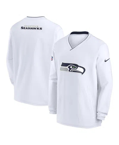 Nike Men's White Seattle Seahawks 2023/24 Sideline Repel V-neck Long Sleeve Pullover Windshirt