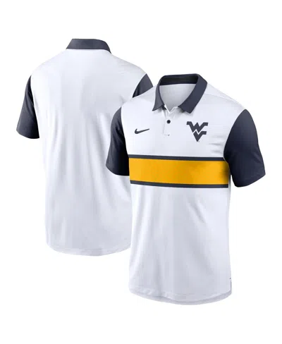 Nike Men's White West Virginia Mountaineers Primetime Campus Vapor Performance Polo In White,navy