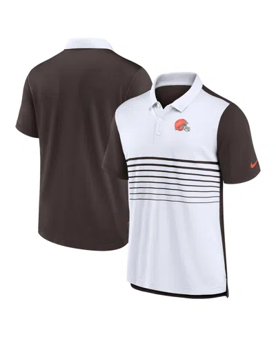 Nike Men's White/brown Cleveland Browns Fashion Performance Polo Shirt In White,brown