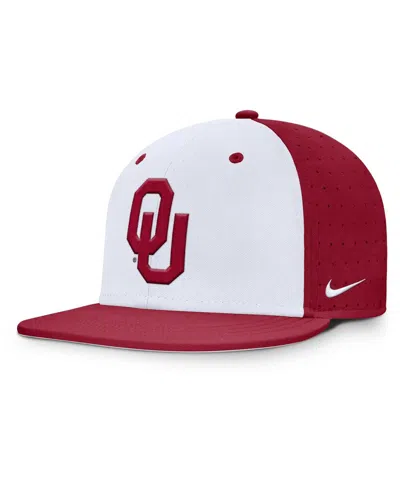 Nike Men's White/crimson Oklahoma Sooners On-field Dugout True Performance Fitted Hat In White,crimson