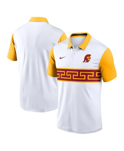 Nike Men's White/gold Usc Trojans Athletic Prep Alt Logo Vapor Performance Polo Shirt In Multi