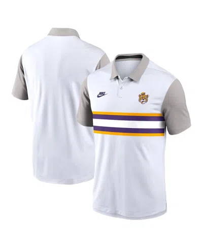 Nike Men's White/gray Lsu Tigers Athletic Prep Legacy Logo Vapor Performance Polo Shirt