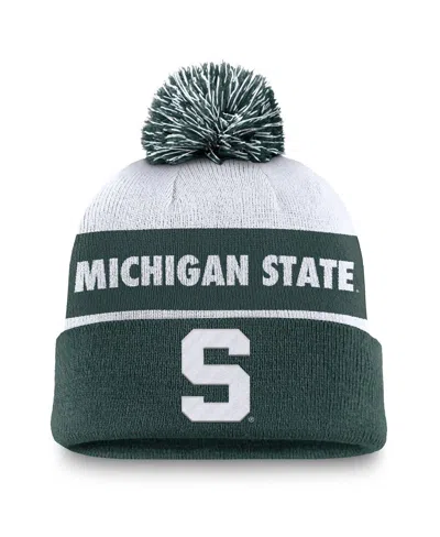 NIKE MEN'S WHITE/GREEN MICHIGAN STATE SPARTANS PRIMETIME PEAK CUFFED KNIT HAT WITH POM