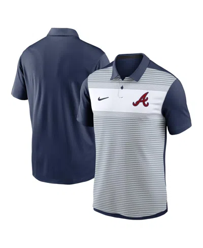 Nike Men's White/navy Atlanta Braves Vapor Striped Performance Polo Shirt In White,navy