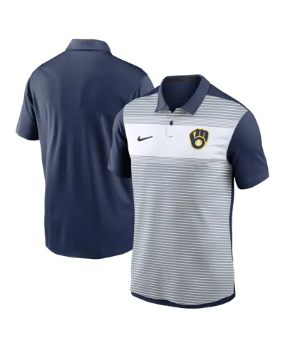 Nike Men's White/navy Milwaukee Brewers Vapor Striped Performance Polo Shirt In Multi