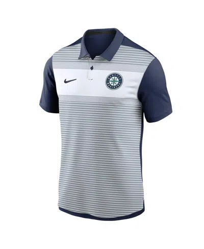 Nike Men's White/navy Seattle Mariners Vapor Striped Performance Polo Shirt