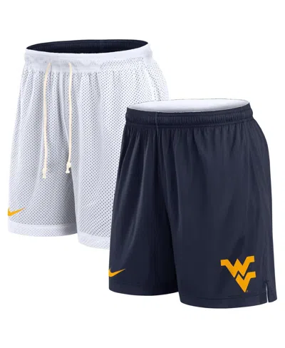 Nike Men's White/navy West Virginia Mountaineers Primetime Reversible Performance Shorts In White,navy