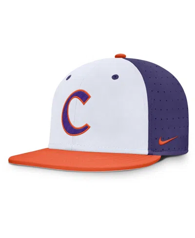 Nike Men's White/purple Clemson Tigers On-field Dugout True Performance Fitted Hat In White,purple