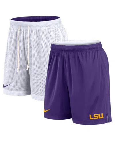 Nike Men's White/purple Lsu Tigers Primetime Reversible Performance Shorts In White,purple