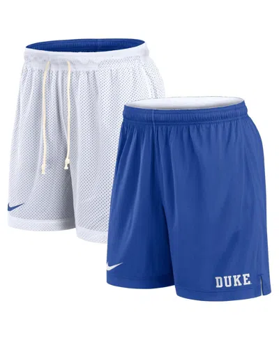 Nike Men's White/royal Duke Blue Devils Primetime Reversible Performance Shorts In White,royal
