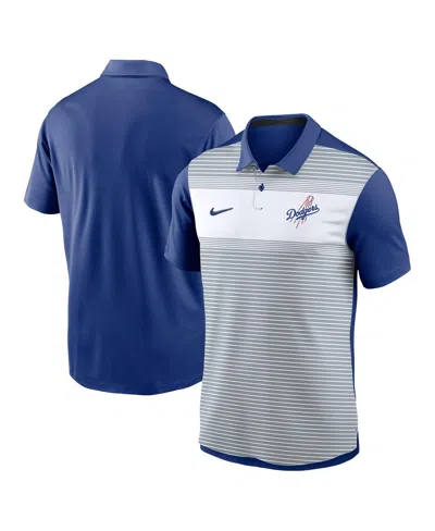 Nike Men's White/royal Los Angeles Dodgers Vapor Striped Performance Polo Shirt In White,royal