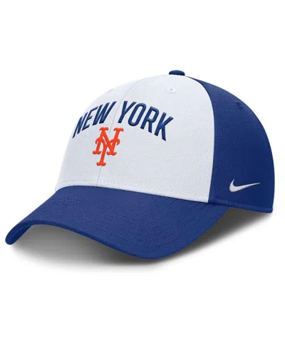 NIKE MEN'S WHITE/ROYAL NEW YORK METS CLUB PERFORMANCE ADJUSTABLE HAT