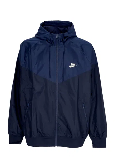 Nike Men's Wind Jacket Sportswear Woven Lined Windrunner Hooded Jacket Obsidian/midnight Navy/sail