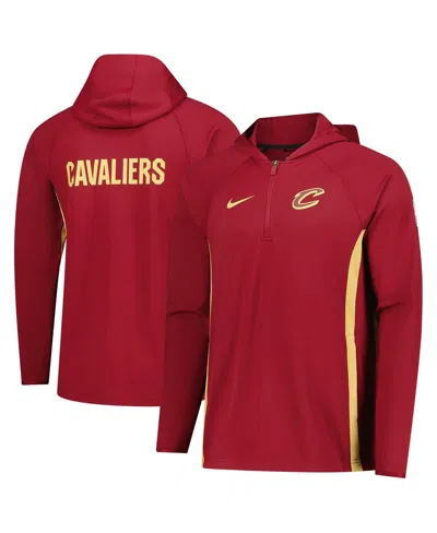 Nike Men's Wine Cleveland Cavaliers Authentic On Court Zone Quarter-zip Dri-fit Hoodie Jacket In Burgundy
