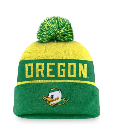Nike Men's Yellow/green Oregon Ducks Primetime Peak Cuffed Knit Hat With Pom In Yellow,green