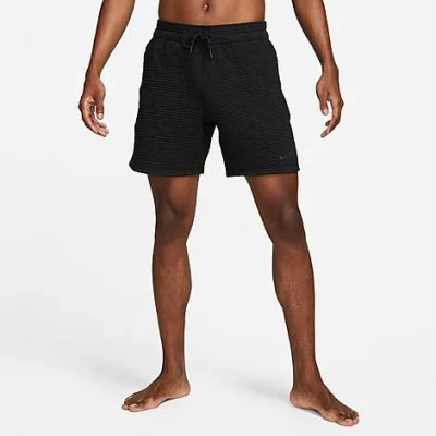 Nike Men's Yoga Textured Dri-fit 7" Unlined Shorts In Black/black