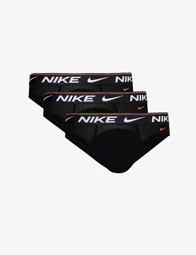 Nike Mens Black/black/ Black Logo-waistband Pack Of Three Stretch-recycled Polyester Briefs