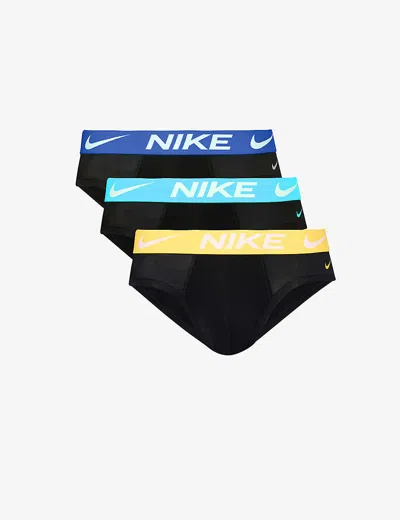 Nike Mens Blk-lsr Org Dst Ccts Blu Logo-waistband Pack Of Three Stretch-jersey Briefs In Multi