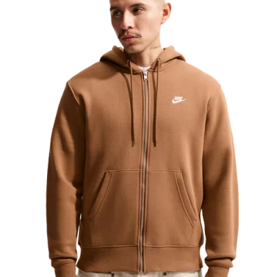 Nike Mens Club Full-zip Hoodie In Brown