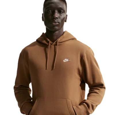 Nike Mens Club Pullover Hoodie In Brown
