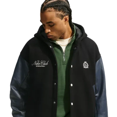 Nike Club Wool Varsity Jacket In Black
