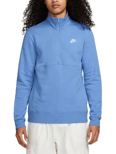 Nike Mens Logo Fleece 3/4 Zip Pullover In Blue