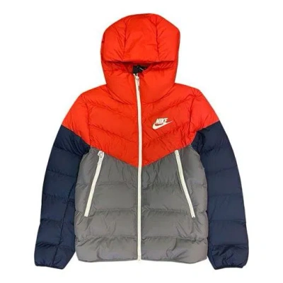 Nike Mens Multicolor Casual Hooded Down Jacket Red/blue
