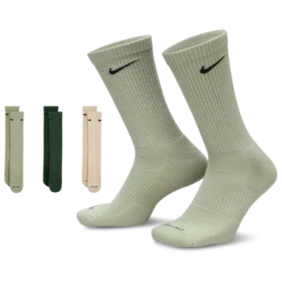 Nike Mens  3 Pack Dri-fit Plus Crew Socks In Green/brown/green