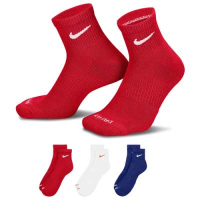 Nike Mens  3 Pack Dri-fit Plus Quarter Socks In Red/orange/white