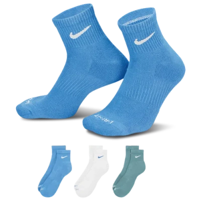 Nike Mens  3 Pack Dri-fit Plus Quarter Socks In White/blue
