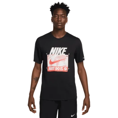 Nike Mens  Dri-fit Run Energy T-shirt In Black/picante Red