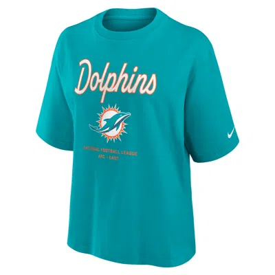 Nike Miami Dolphins Essential Script Boxy  Women's Nfl T-shirt In Green