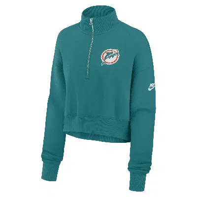 Nike Miami Dolphins Rewind Phoenix  Women's Nfl Cropped 1/4-zip Crew In Blue