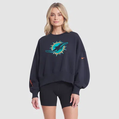 Nike Miami Dolphins Rivalries Collection Oversized  Women's Nfl Pullover Crew In Blue