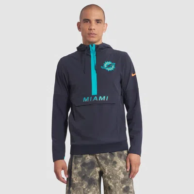 Nike Miami Dolphins Rivalries Collection Sideline Anorak  Men's Nfl 1/2-zip Hooded Jacket In Blue