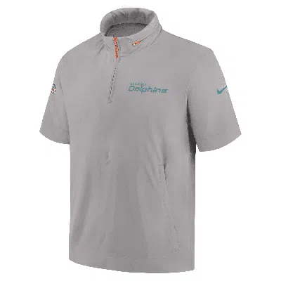 Nike Gray Miami Dolphins 2024 Sideline Coach Short Sleeve Half-zip Hoodie Jacket In Gray,green