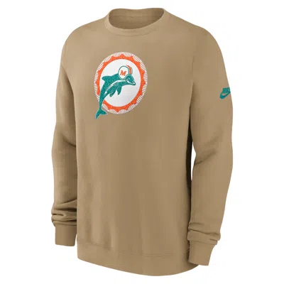 Nike Tan Miami Dolphins Swing Pass Rewind Club Pullover Sweatshirt In Brown