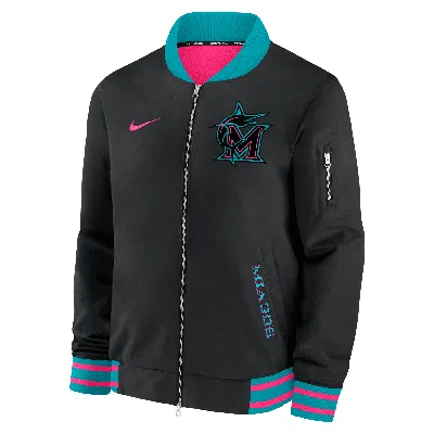 Nike Miami Marlins Authentic Collection City Connect  Men's Mlb Full-zip Bomber Jacket In Black