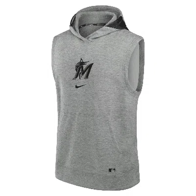 Nike Miami Marlins Authentic Collection Early Work Menâs  Men's Dri-fit Mlb Sleeveless Pullover Hoodie In Gray