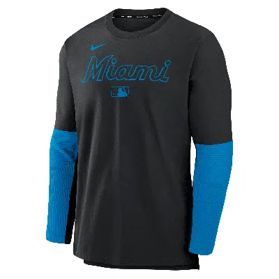 Nike Miami Marlins Authentic Collection Player  Men's Dri-fit Mlb Pullover Sweatshirt In Black