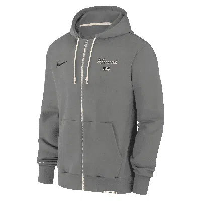 Nike Miami Marlins Authentic Collection Travel  Men's Dri-fit Mlb Full-zip Hoodie In Grey