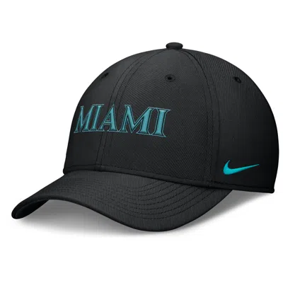 Nike Miami Marlins City Connect Rise Swoosh  Men's Dri-fit Mlb Hat In Black