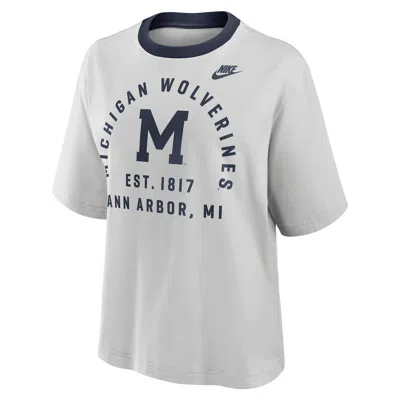 Nike Michigan Legacy Arch Script Boxy  Women's College T-shirt In White